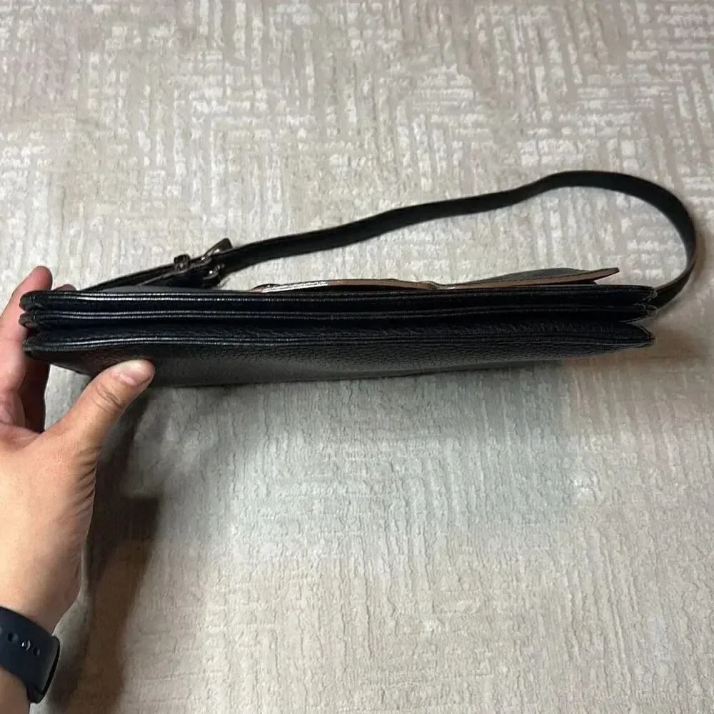 Brighton Black Pebbled Leather Chain Accent Multi Compartment Bag - Picture 5 of 13